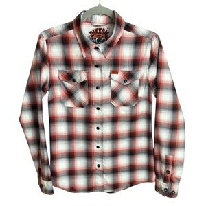 Dixxon Flannel Co The Eagle Youth M Plaid Flannel Shirt Graphic Snap Front Biker